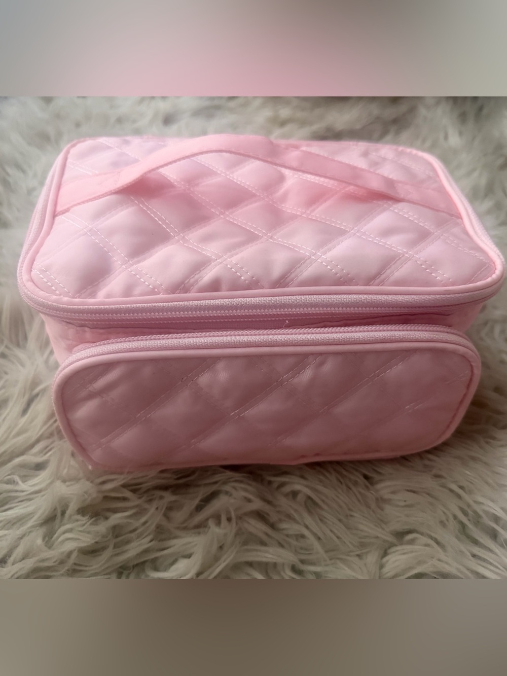 Quilted Pink Women's Travel Cosmetic Bag